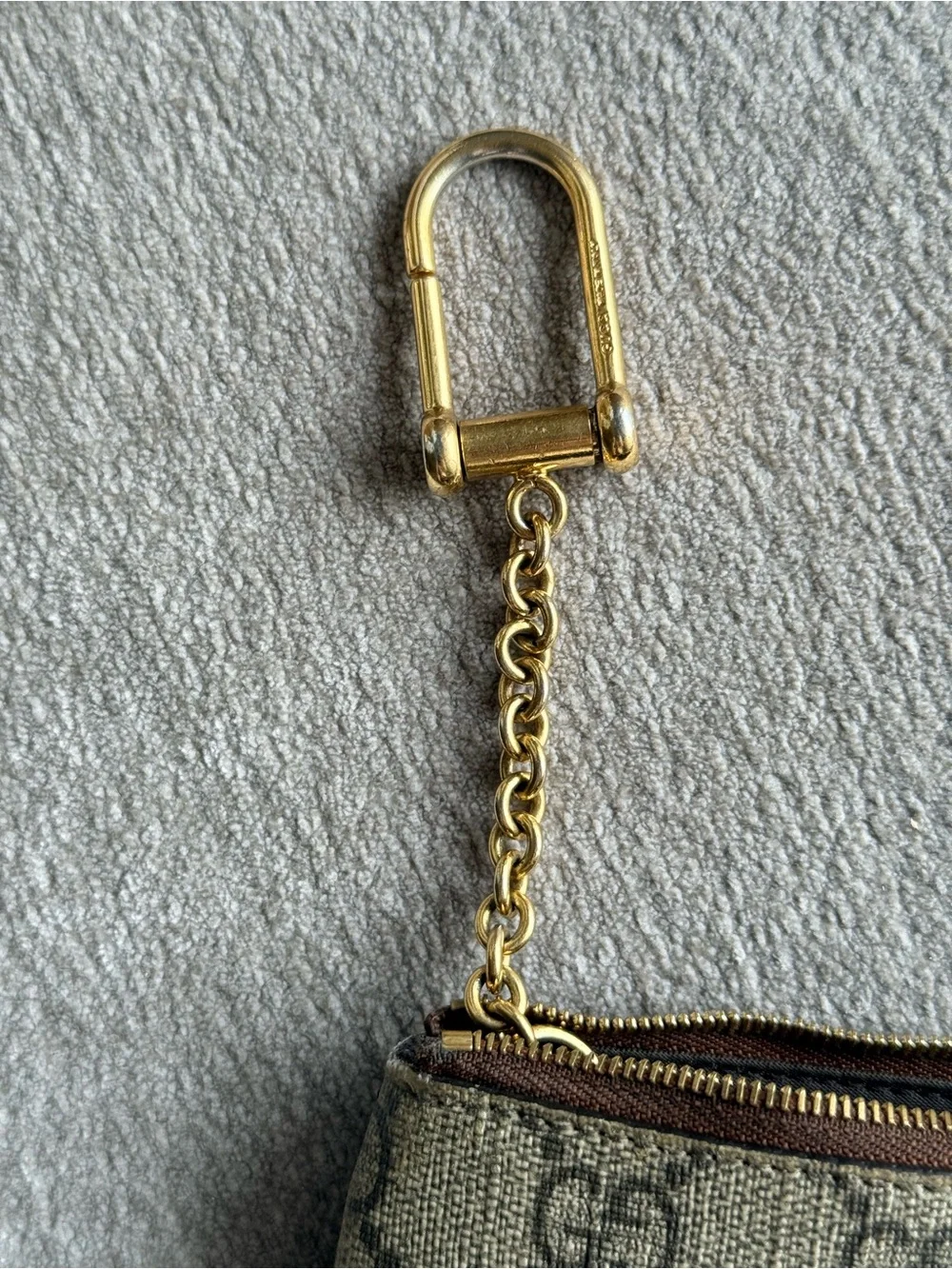 Gucci GG Supreme Monogram Key Pouch in Beige and Brown with Gold Hardware